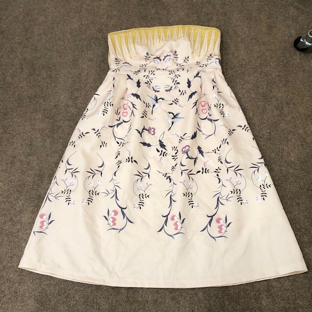 Vintage Dress Size 2 Cream Humming Bird Floral Print Embroidery - Picture 4 of 9